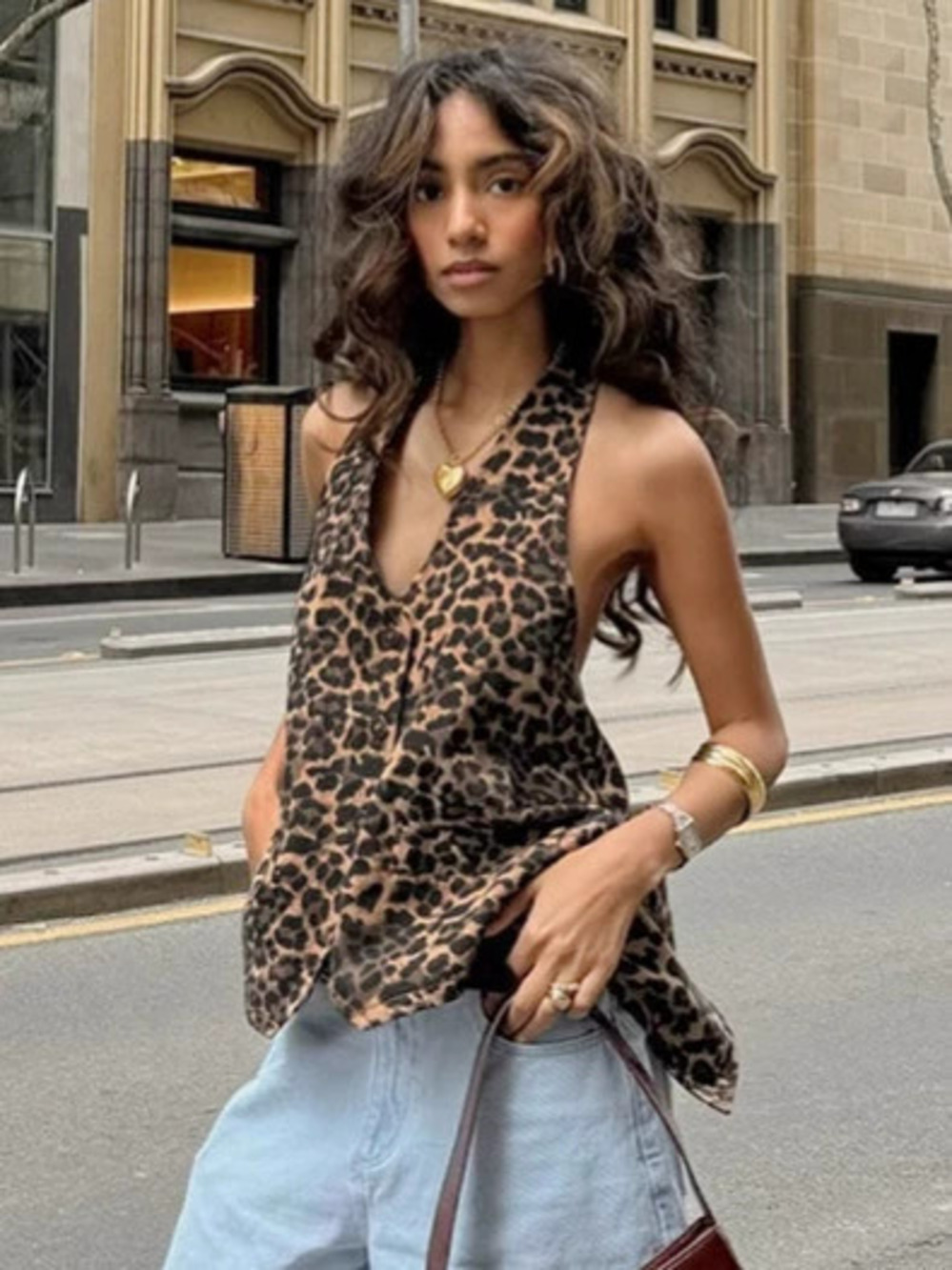 Forever 21 Leopard Print Halter Neck Tank Top Summer Loose Casual Wear Out